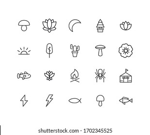 Vector line icons collection of nature. Vector outline pictograms isolated on a white background. Line icons collection for web apps and mobile concept. Premium quality symbols