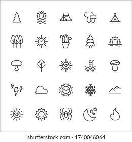 Vector line icons collection of nature. Vector outline pictograms isolated on a white background. Line icons collection for web apps and mobile concept. Premium quality symbols