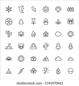 Vector line icons collection of nature. Vector outline pictograms isolated on a white background. Line icons collection for web apps and mobile concept. Premium quality symbols