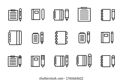 Vector line icons collection of notebook. Vector outline pictograms isolated on a white background. Line icons collection for web apps and mobile concept. Premium quality symbols