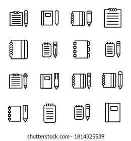 Vector line icons collection of notebook. Vector outline pictograms isolated on a white background. Line icons collection for web apps and mobile concept. Premium quality symbols