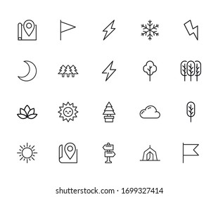 Vector line icons collection of outdoors. Vector outline pictograms isolated on a white background. Line icons collection for web apps and mobile concept. Premium quality symbols