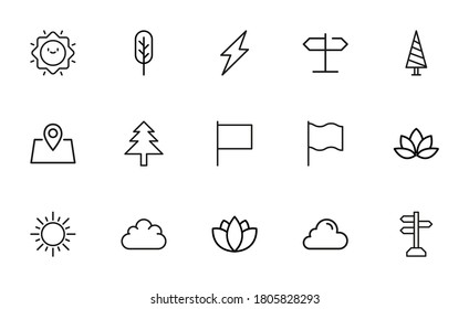 Vector line icons collection of outdoors. Vector outline pictograms isolated on a white background. Line icons collection for web apps and mobile concept. Premium quality symbols