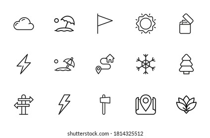 Vector line icons collection of outdoors. Vector outline pictograms isolated on a white background. Line icons collection for web apps and mobile concept. Premium quality symbols
