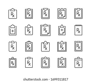 Vector line icons collection of prescription. Vector outline pictograms isolated on a white background. Line icons collection for web apps and mobile concept. Premium quality symbols