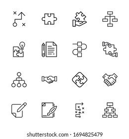 Colección de iconos de línea de vectores del proyecto. Pictogramas de contorno vectorial aislados en un fondo blanco. Colección de iconos de línea para aplicaciones web y concepto móvil. Símbolos de calidad superior