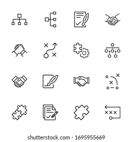 Kollektion von Symbolen für Vektorillustrationen. Vektorillustration umreißt Piktogramme einzeln auf weißem Hintergrund. Kollektion von Line-Icons für Web-Apps und mobiles Konzept. Symbole von hoher Qualität