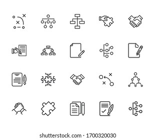 Colección de iconos de línea de vectores del proyecto. Pictogramas de contorno vectorial aislados en un fondo blanco. Colección de iconos de línea para aplicaciones web y concepto móvil. Símbolos de calidad superior