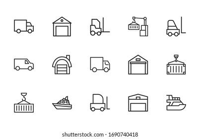 Vector line icons collection of shipping. Vector outline pictograms isolated on a white background. Line icons collection for web apps and mobile concept. Premium quality symbols