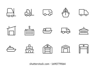 Image vectorielle collection d'icônes de ligne d'expédition. Image vectorielle dessinée à la main pictogrammes isolés sur fond blanc. Collection d'icônes de ligne pour les applications Web et le concept mobile. Symboles de qualité