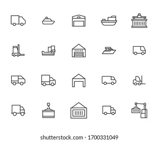 Vector line icons collection of shipping. Vector outline pictograms isolated on a white background. Line icons collection for web apps and mobile concept. Premium quality symbols