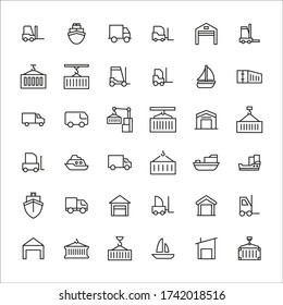 Vector line icons collection of shipping. Vector outline pictograms isolated on a white background. Line icons collection for web apps and mobile concept. Premium quality symbols