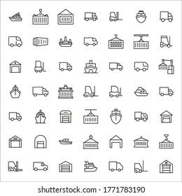 Colección de iconos de línea de vectores de envío. Pictogramas de contorno vectorial aislados en un fondo blanco. Colección de iconos de línea para aplicaciones web y concepto móvil. Símbolos de calidad superior