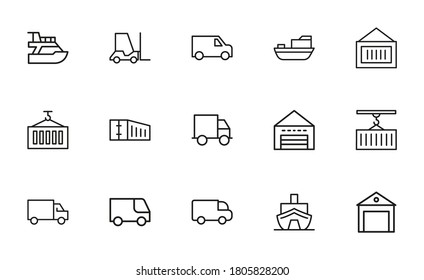Vector line icons collection of shipping. Vector outline pictograms isolated on a white background. Line icons collection for web apps and mobile concept. Premium quality symbols