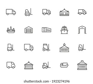 Vector line icons collection of shipping. Vector outline pictograms isolated on a white background. Line icons collection for web apps and mobile concept. Premium quality symbols