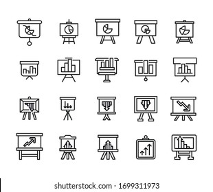 Colección de estadísticas de iconos de línea de vectores. Pictogramas de contorno vectorial aislados en un fondo blanco. Colección de iconos de línea para aplicaciones web y concepto móvil. Símbolos de calidad superior