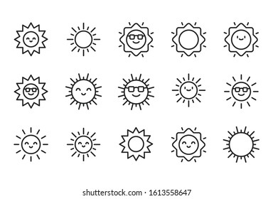 Vector line icons collection of sun. Vector outline pictograms isolated on a white background. Line icons collection for web apps and mobile concept. Premium quality symbols