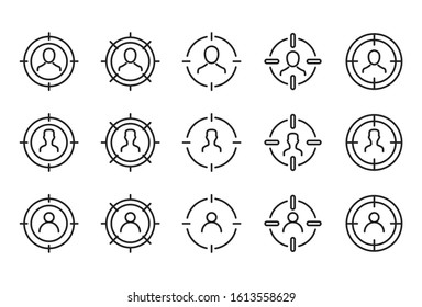 Vector line icons collection of target audience. Vector outline pictograms isolated on a white background. Line icons collection for web apps and mobile concept. Premium quality symbols