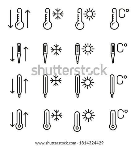Vector line icons collection of thermometer. Vector outline pictograms isolated on a white background. Line icons collection for web apps and mobile concept. Premium quality symbols