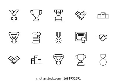 Vector line icons collection of trophy. Vector outline pictograms isolated on a white background. Line icons collection for web apps and mobile concept. Premium quality symbols