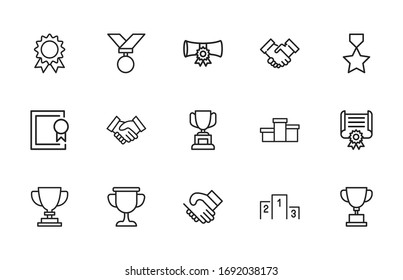 Vector line icons collection of trophy. Vector outline pictograms isolated on a white background. Line icons collection for web apps and mobile concept. Premium quality symbols