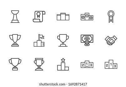 Vector line icons collection of trophy. Vector outline pictograms isolated on a white background. Line icons collection for web apps and mobile concept. Premium quality symbols