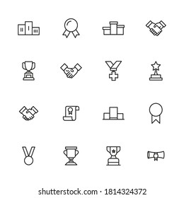 Colección de trofeos de iconos de la línea del vector. Pictogramas de contorno vectorial aislados en un fondo blanco. Colección de iconos de línea para aplicaciones web y concepto móvil. Símbolos de calidad superior