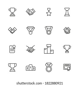 Kollektion von Vektorgrafiken mit Symbolen der Trophäe. Vektorgrafik-Piktogramme einzeln auf weißem Hintergrund. Kollektion von Line-Icons für Web-Apps und mobiles Konzept. Symbole von hoher Qualität