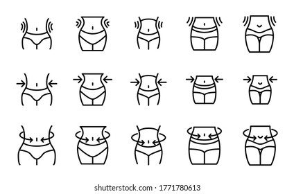 Vector line icons collection of weight loss. Vector outline pictograms isolated on a white background. Line icons collection for web apps and mobile concept. Premium quality symbols