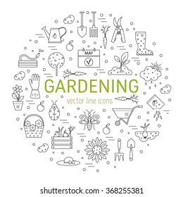 Vector line icons collections made in minimalist modern style. 
Flower and gardening. Tools and materials for working in garden.
 
