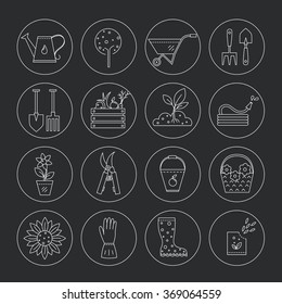 Vector line icons collections made in minimalist modern style. 
Flower and gardening. Tools and materials for working in garden.
 
