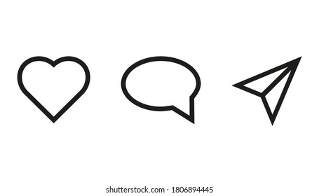 Vector line icons design. Like, comment and share icon set. Social media notification comment like icon.