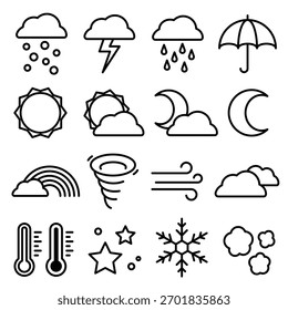 Iconos de línea de Vector de diferentes Climas.
