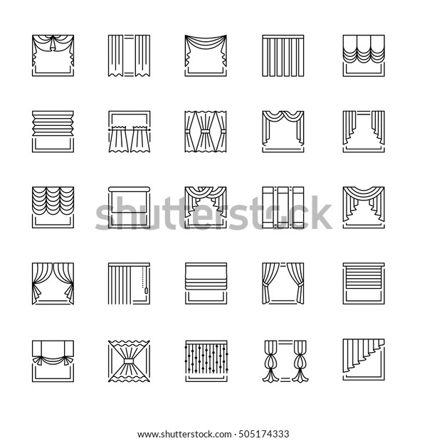 Vector Line Icons Drapes Window Covering Stock Vector Royalty