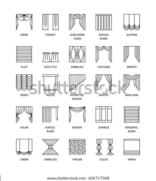 Vector Line Icons Drapes Window Covering Stock Vector Royalty