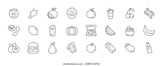 Vector line icons of food and drinks collection.
