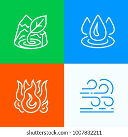 Vector line icons of four Primary elementelements. Earth, water, fire, air.