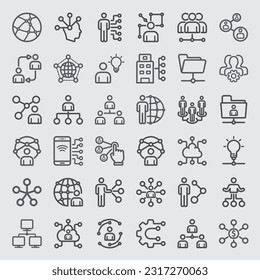 Iconos de línea de vectores de la red humana 