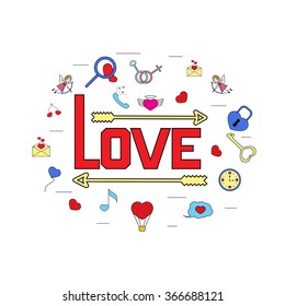 Vector line icons. idea illustration for design t-shirts, banners, flyers. Vector illustration with different Valentines Day elements.