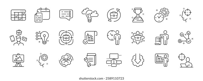 Vector line icons for project management and business efficiency.