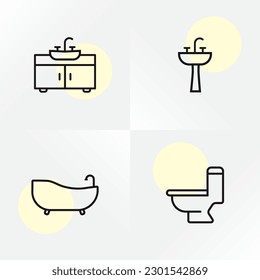 Vector line icons, simple set of bathroom ware. Vector symbols of bathroom ware, Set of outline black and white vector illustrations.  Collection of minimal style isolated and outline illustrations. 