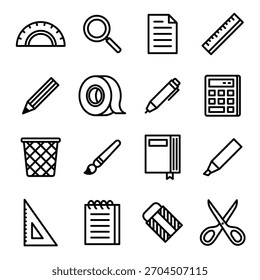 Iconos de línea de Vector de papelería, herramienta escolar. 