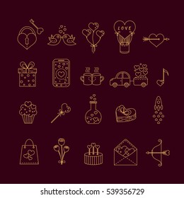 Vector line icons for Valentines Day. Modern and clean vector sign isolated on background. Perfect  for greetings card, banners, flyers and other types of holiday design.