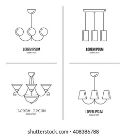 Vector line icons with various modern chandeliers. Simple design pictograms. Renovation interior symbols.