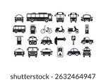 Vector Line Icons of Various Transportation and Urban Elements