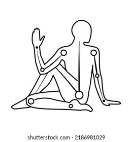 Vector Line Illustration Of Ardha Matsyendrasana Yoga Position. Icon For Yoga Blog, Logo, Tags, Instructions, Fitnes Center.