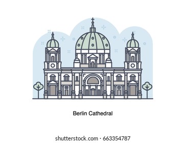 Vector line illustration of Berlin Cathedral, Germany.