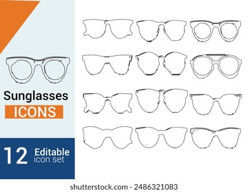 Vector line illustration of a black set of sunglasses and eyewear