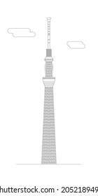 Vector line illustration of blue tower of Tokyo.