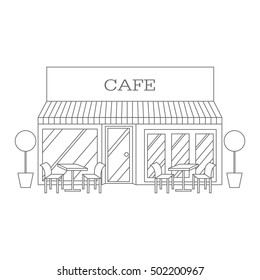 Vector line illustration of building restaurant and cafe